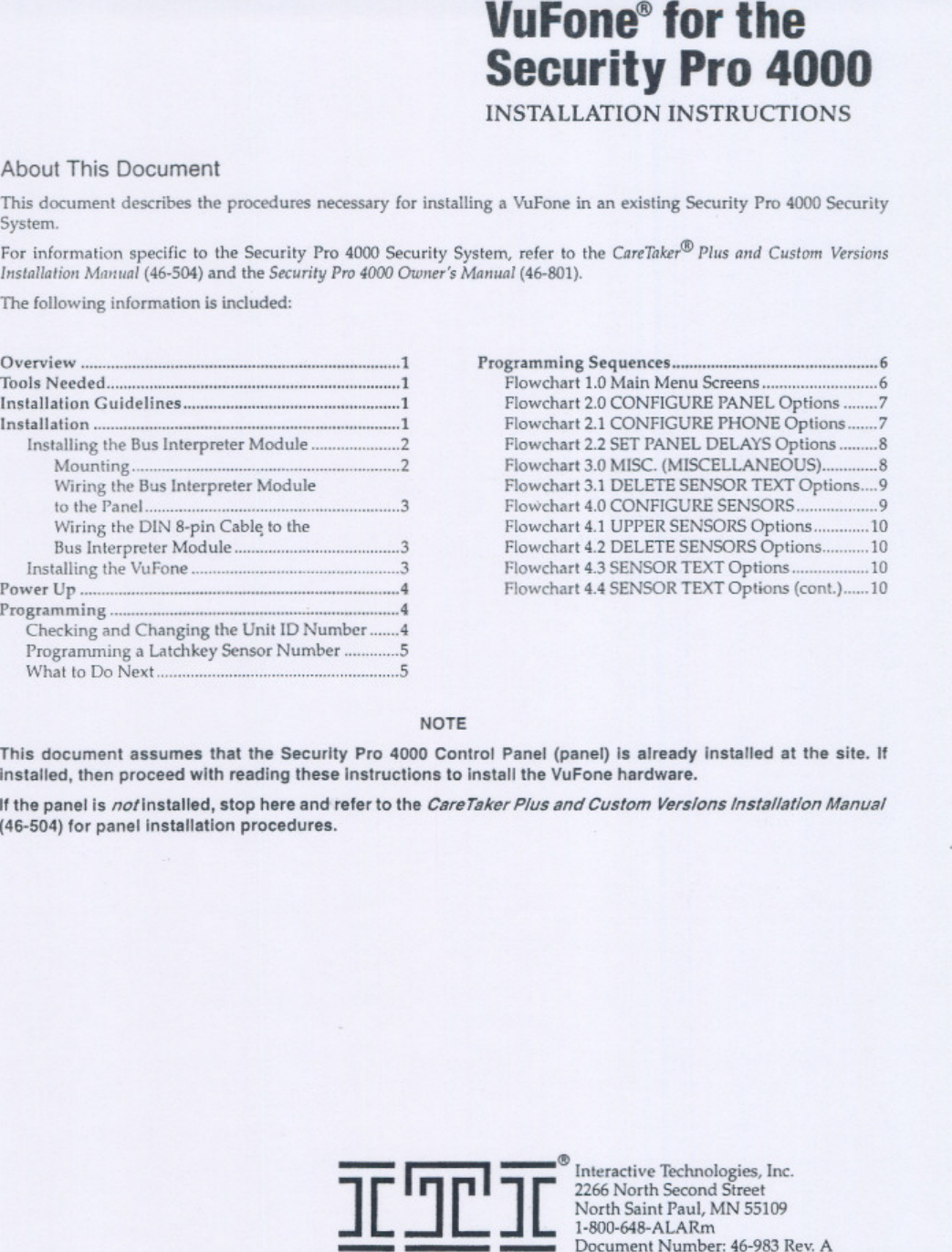 Page 1 of 12 - ITI Vu Fone For Security Pro 4000 Install Instructions