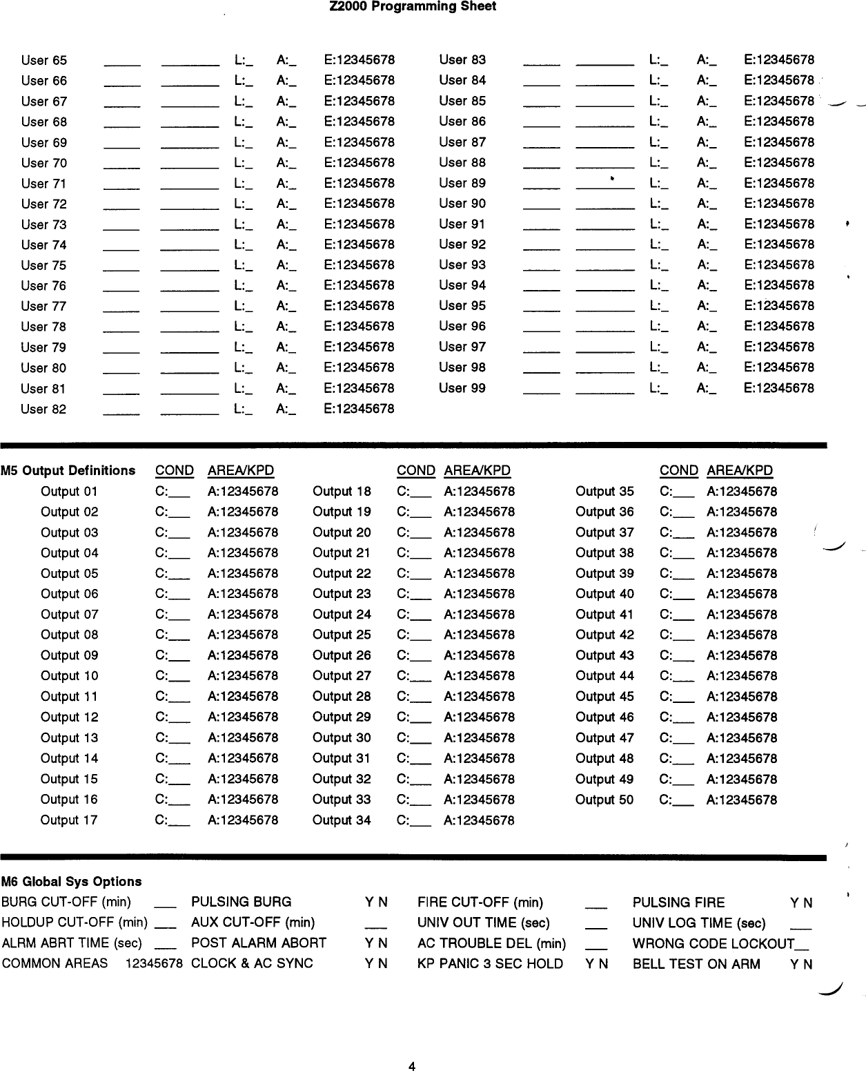 Page 4 of 7 - Moose Z2000  Programming Record Booklet