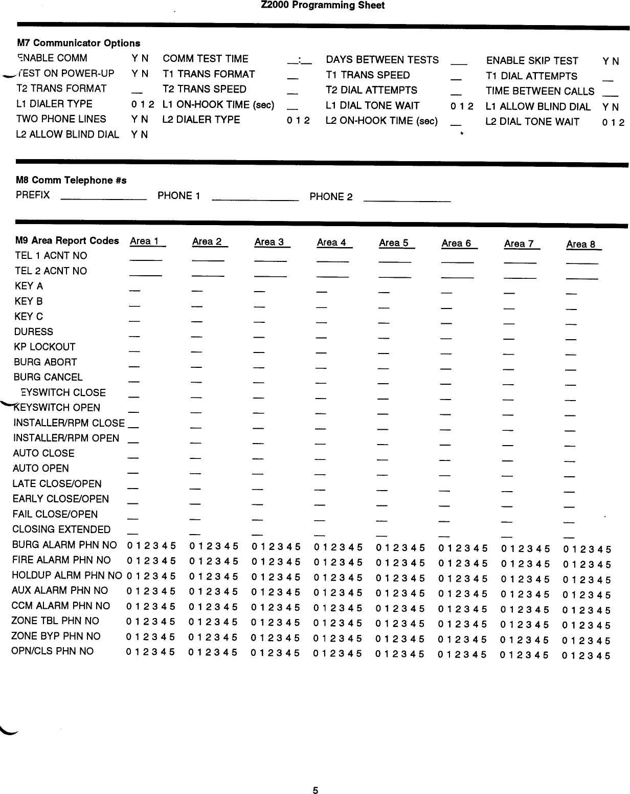 Page 5 of 7 - Moose Z2000  Programming Record Booklet