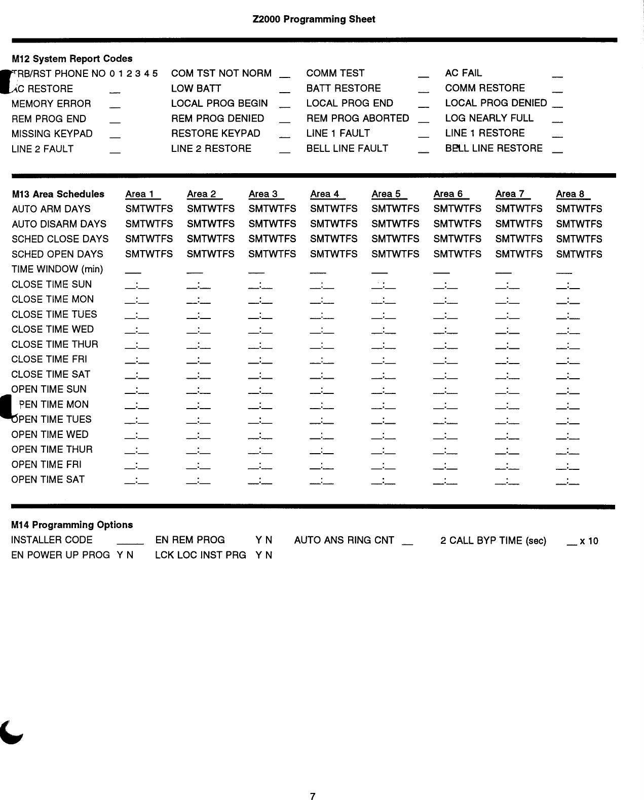 Page 7 of 7 - Moose Z2000  Programming Record Booklet