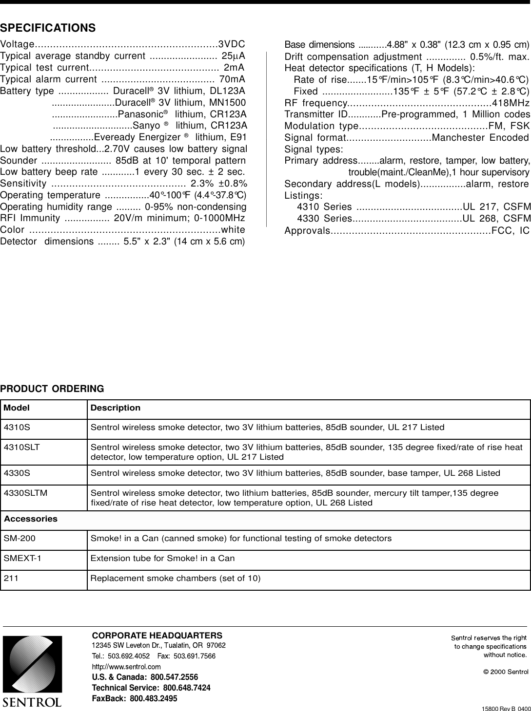 Page 8 of 8 - Sentrol 4300 Series Install Instructions 2000
