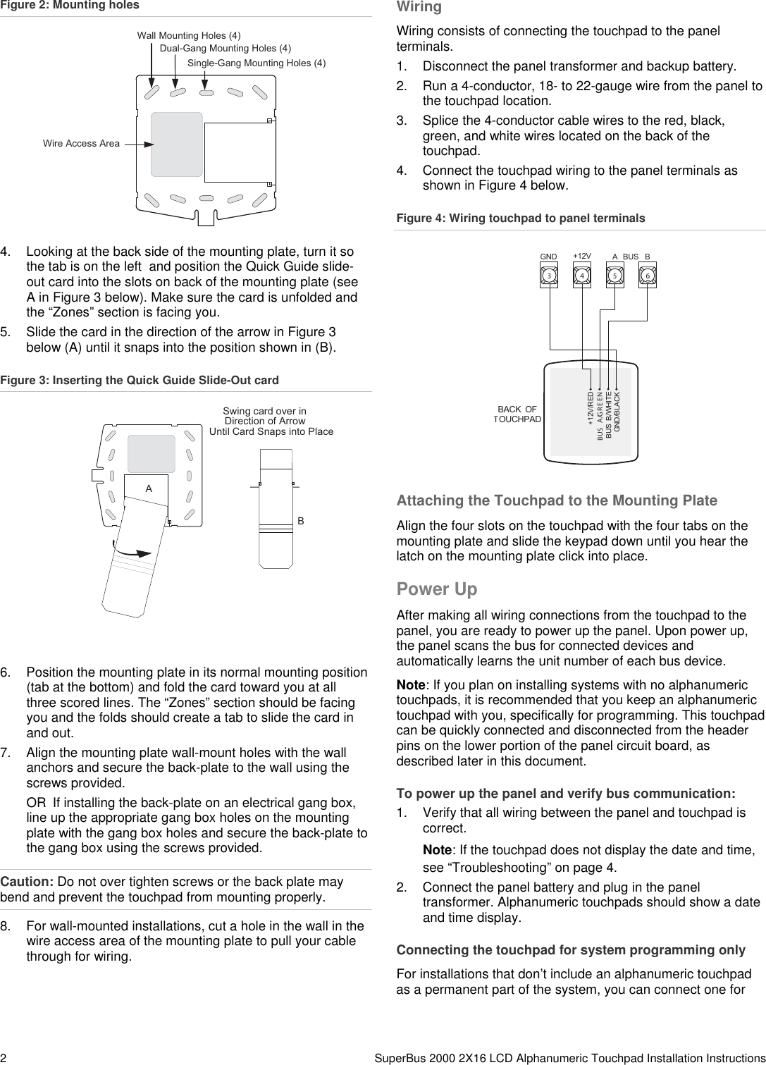 SuperBus 2000 2X16 LCD Alphanumeric Touchpad Installation Instructions ...