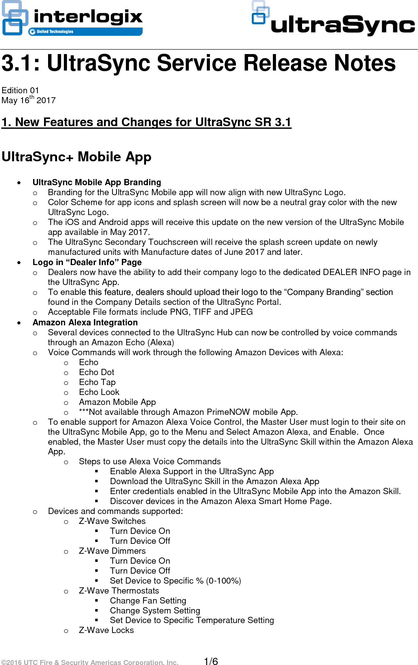 Page 1 of 6 - InterLogix Ultrasync-3.1-Service-Release-Notes UltraSec Release Note User Manual