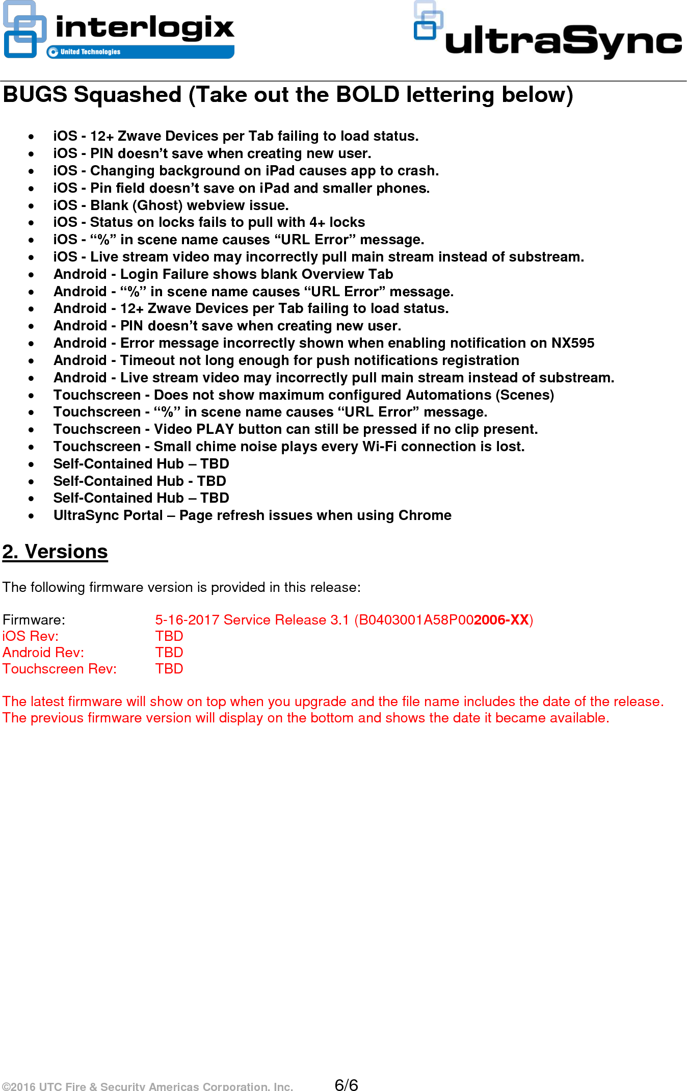 Page 6 of 6 - InterLogix Ultrasync-3.1-Service-Release-Notes UltraSec Release Note User Manual