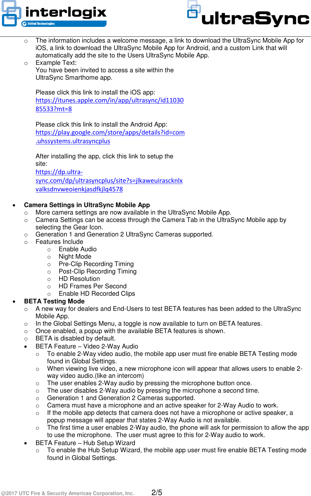 Page 2 of 5 - InterLogix Ultrasync-3.2-Service-Release-Notes UltraSec Release Note User Manual