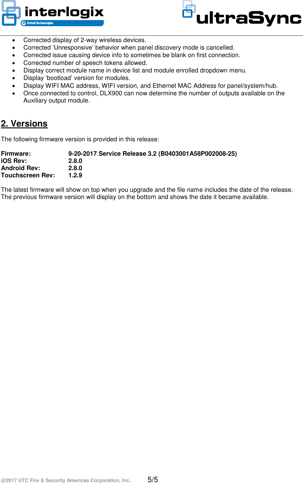 Page 5 of 5 - InterLogix Ultrasync-3.2-Service-Release-Notes UltraSec Release Note User Manual