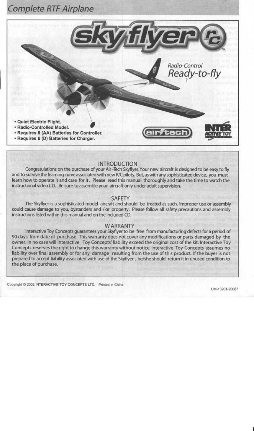 Interactive Toy Concepts 13201 Remote control toy, SKY FLYER User