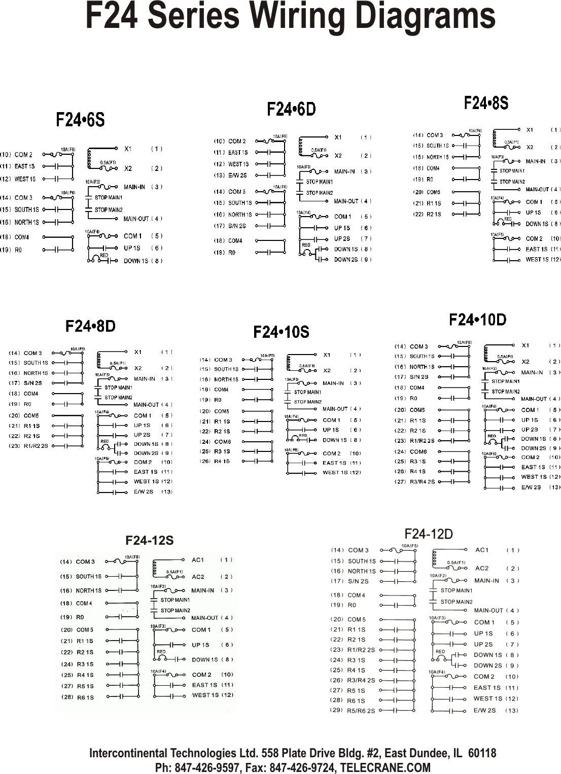 F24-12SF24 Series Wiring DiagramsIntercontinental Technologies Ltd. 558 Plate Drive Bldg. #2, East Dundee, IL  60118Ph: 847-426-9597, Fax: 847-426-9724, TELECRANE.COM