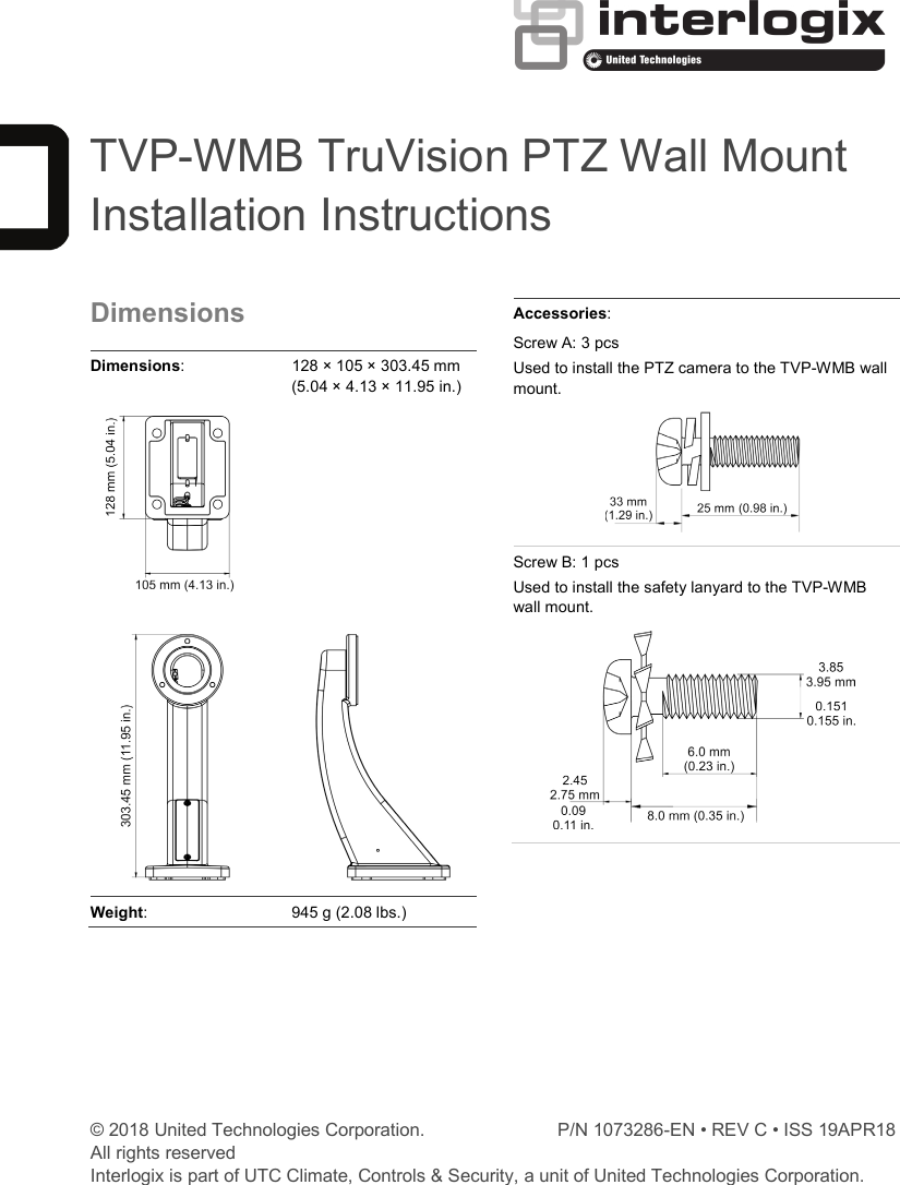 TVP WMB TruVision PTZ Wall Mount Installation Instructions 1073286c en