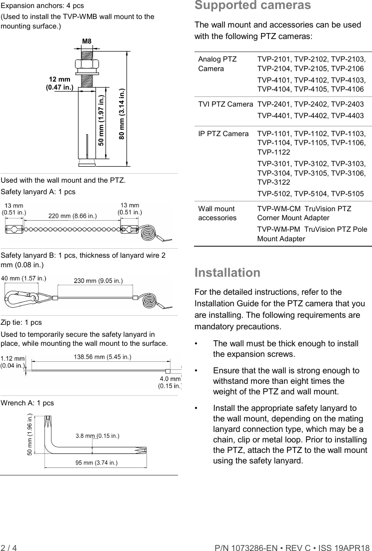 Page 2 of 4 - TVP-WMB TruVision PTZ Wall Mount Installation Instructions  1073286c-tvp-wmb-installation-instructions-en