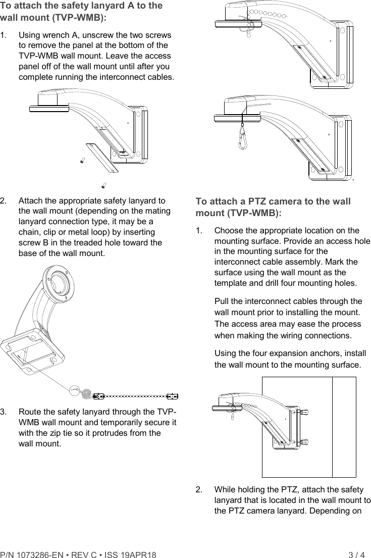TVP WMB TruVision PTZ Wall Mount Installation Instructions 1073286c en