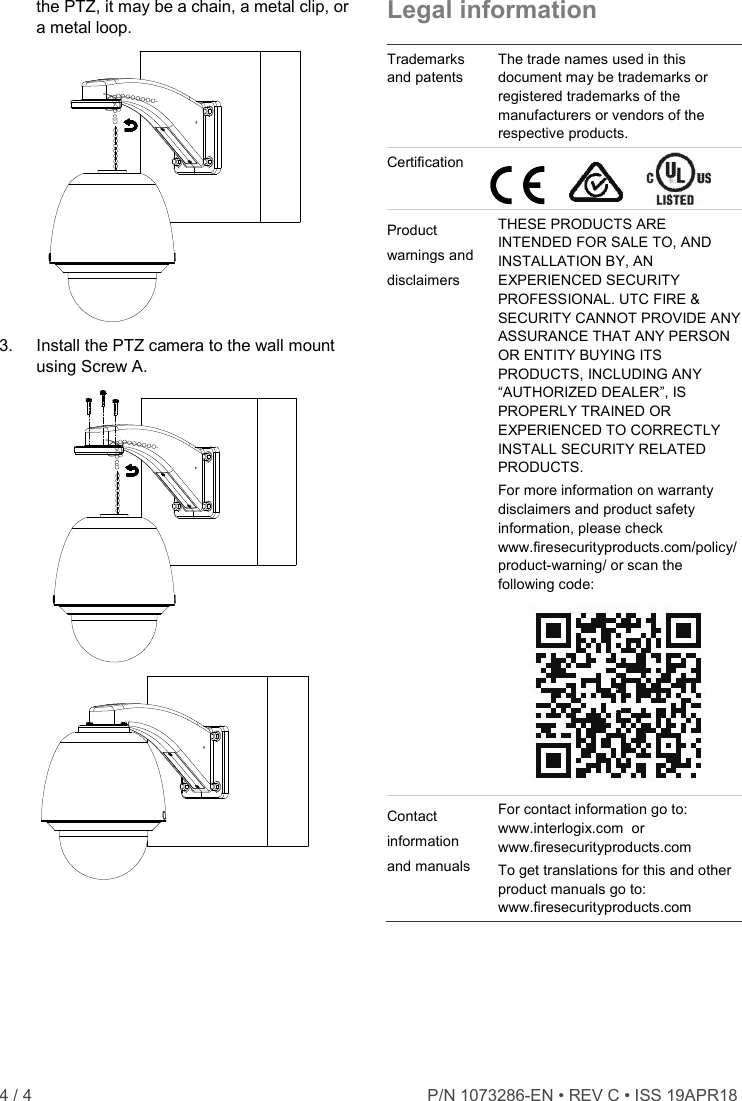 TVP WMB TruVision PTZ Wall Mount Installation Instructions 1073286c en