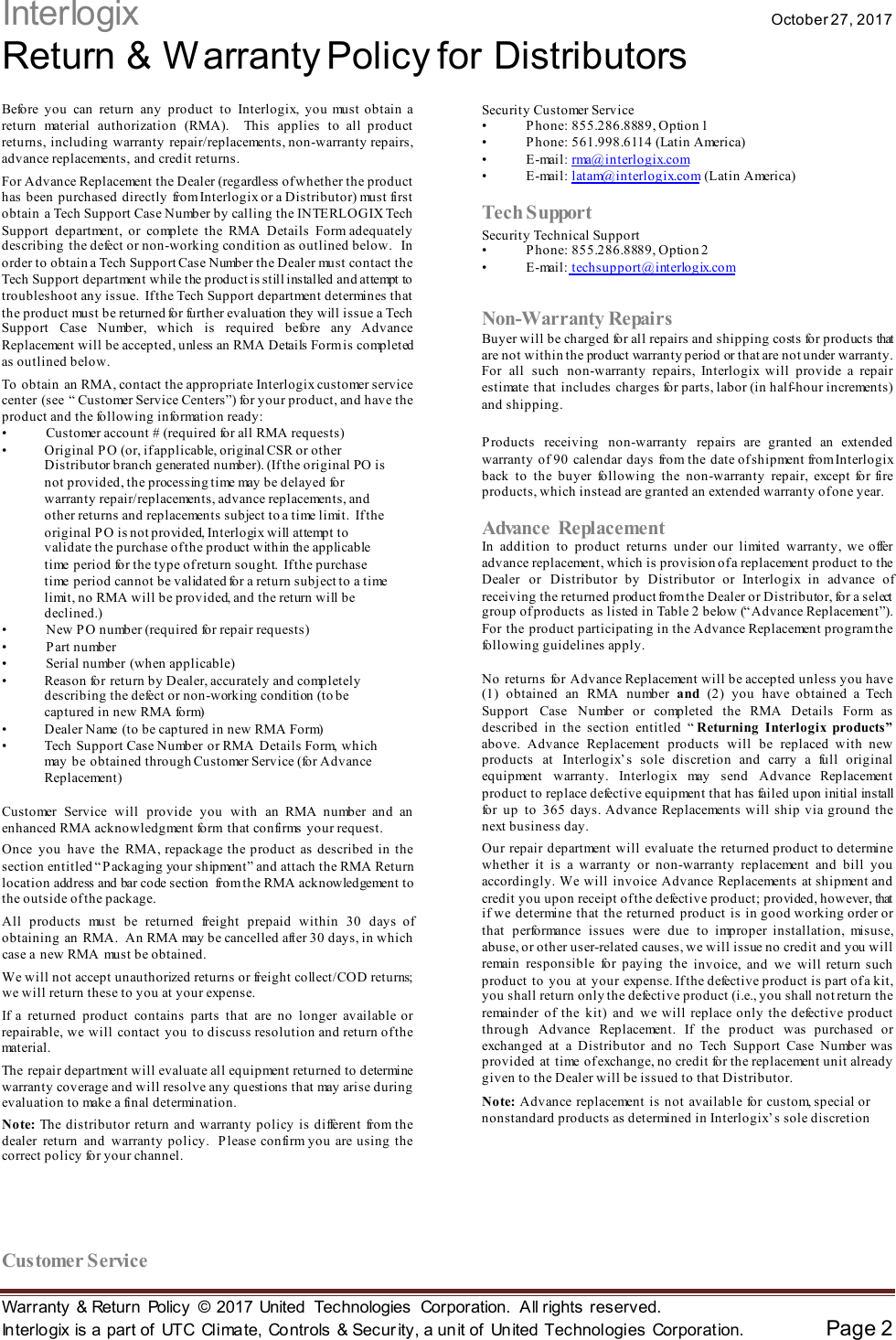 Page 2 of 6 - Interlogix Distributor Return And Warranty Policy 539912fae9e7fe878dc5e89d24137726838487f4be432851bb562ba50a8a8d0e User Manual