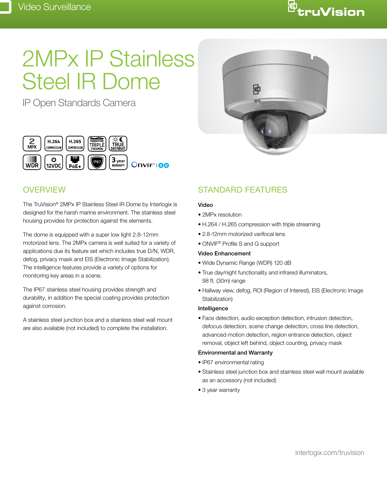 Page 1 of 2 - Data Sheet -- M5 Enclosure For Picture Perfect & Secure  Gsp-2697-tvd-5801-ip-stainless-dome-data-sheet-web