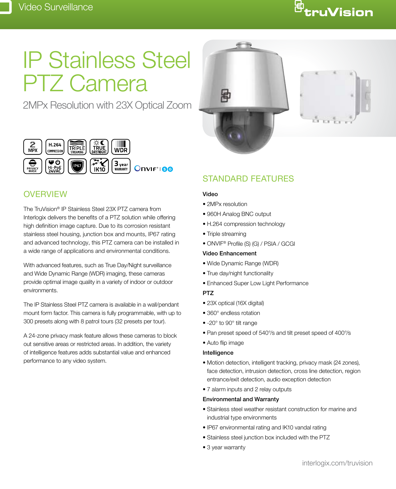 Page 1 of 2 - Data Sheet -- M5 Enclosure For Picture Perfect & Secure  Gsp-2697-tvp-5201-ip-stainless-ptz-data-sheet-webv2