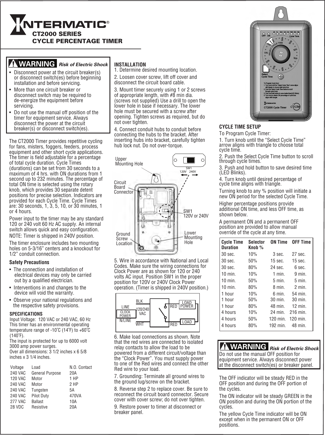Page 1 of 4 - Intermatic Intermatic-Ct2000-Instructions-Owner-S-Manual