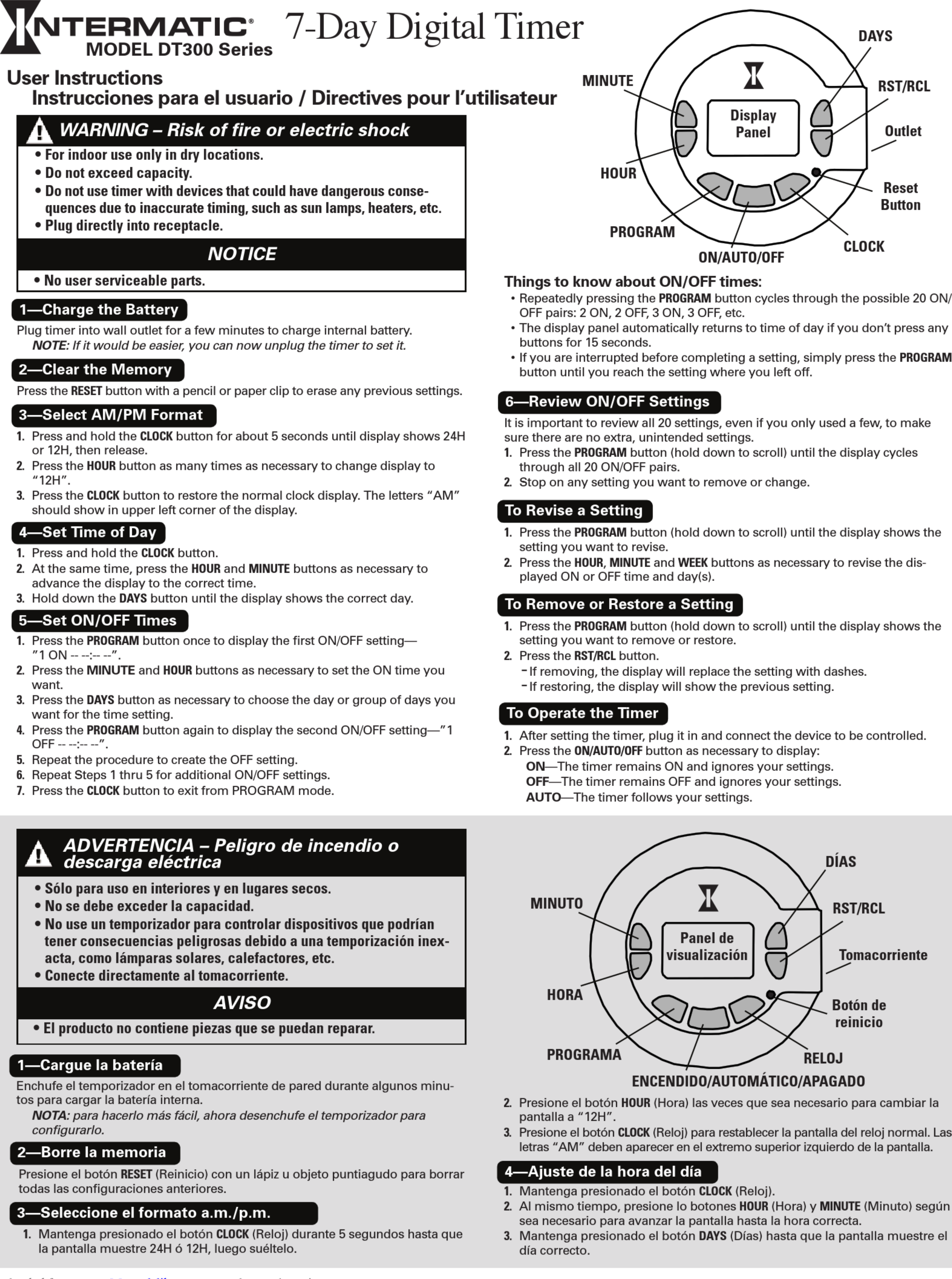 Page 1 of 2 - Intermatic Intermatic-Dt300-Series-User-Instructions-1003288 User Manual