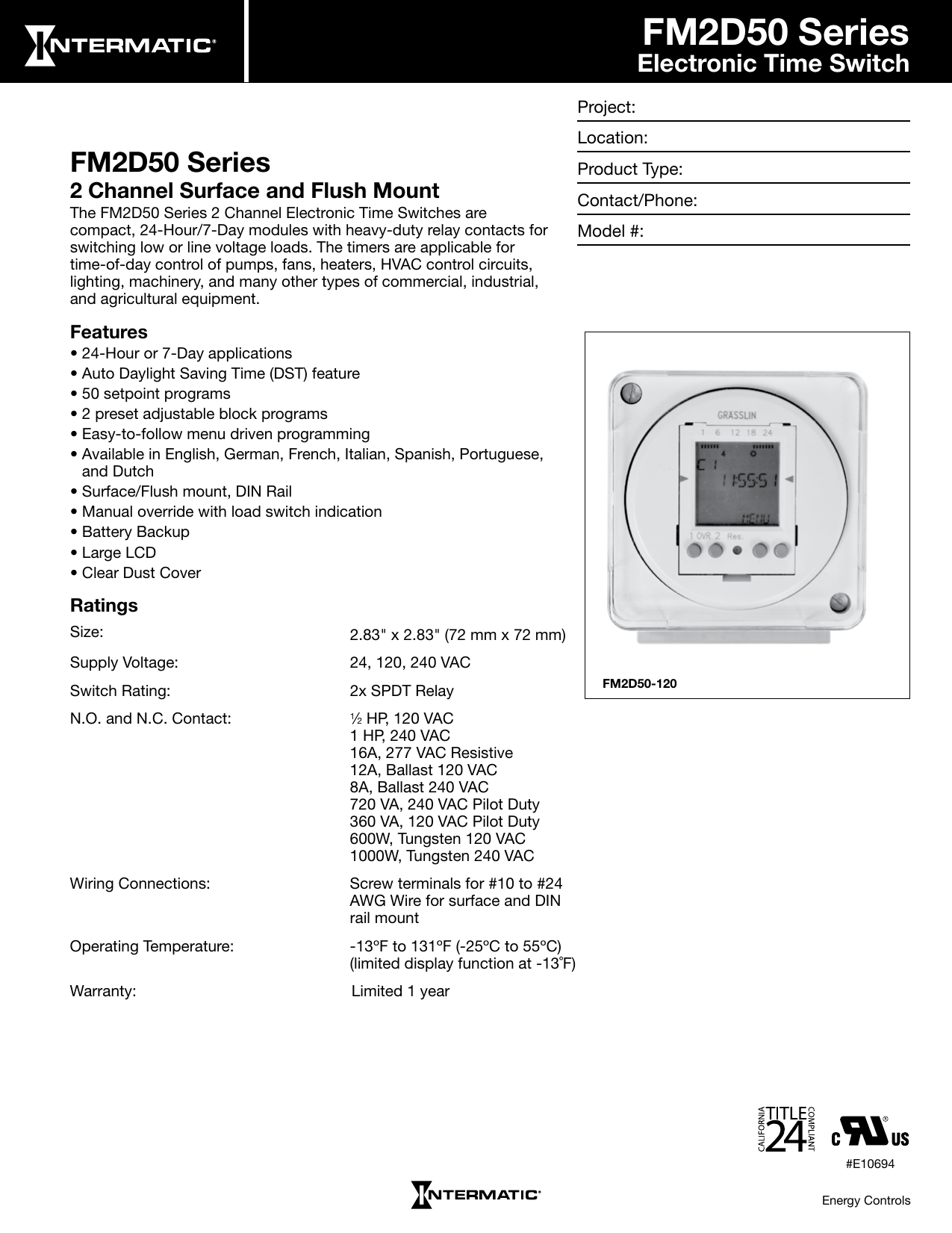 Page 1 of 2 - Intermatic Intermatic-Fm2D50-Series-Owner-S-Manual