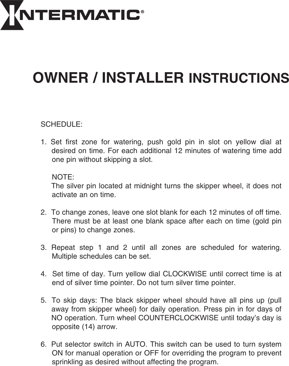 Page 1 of 2 - Intermatic Intermatic-R8806P101C-Instructions-Owner-S-Manual