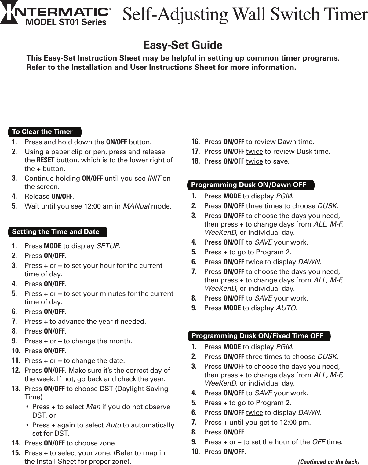 Page 1 of 2 - Intermatic Intermatic-St01-Users-Manual- ManualsLib - Makes It Easy To Find Manuals Online!  Intermatic-st01-users-manual