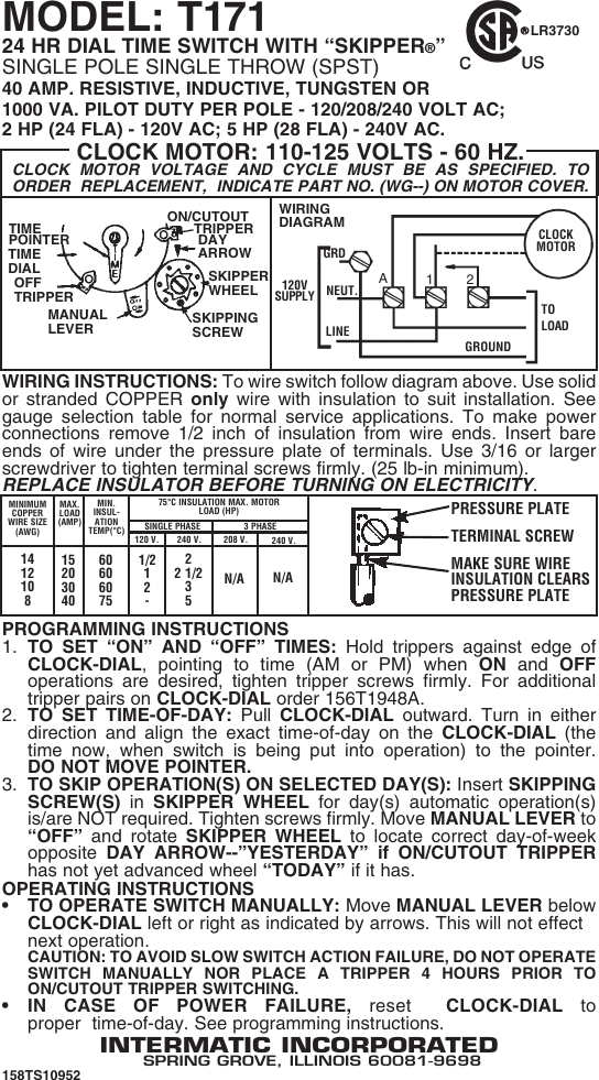 Page 1 of 1 - Intermatic Intermatic-T171-Instructions-Owner-S-Manual