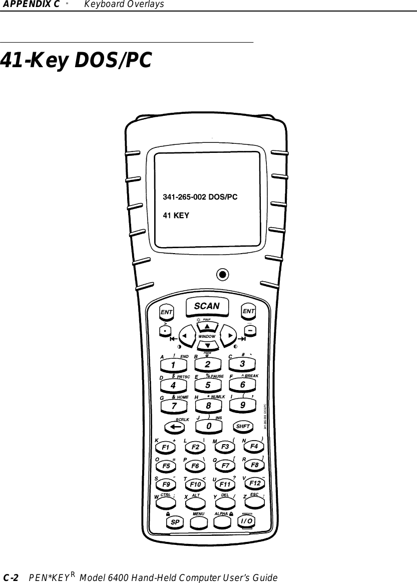 APPENDIXC&quot;KeyboardOverlaysC-2PEN*KEYRModel6400 Hand-HeldComputerUser’sGuide41-Key DOS/PC