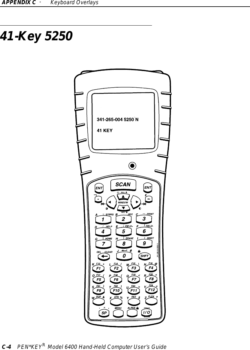 APPENDIXC&quot;KeyboardOverlaysC-4PEN*KEYRModel6400 Hand-HeldComputerUser’sGuide41-Key 5250