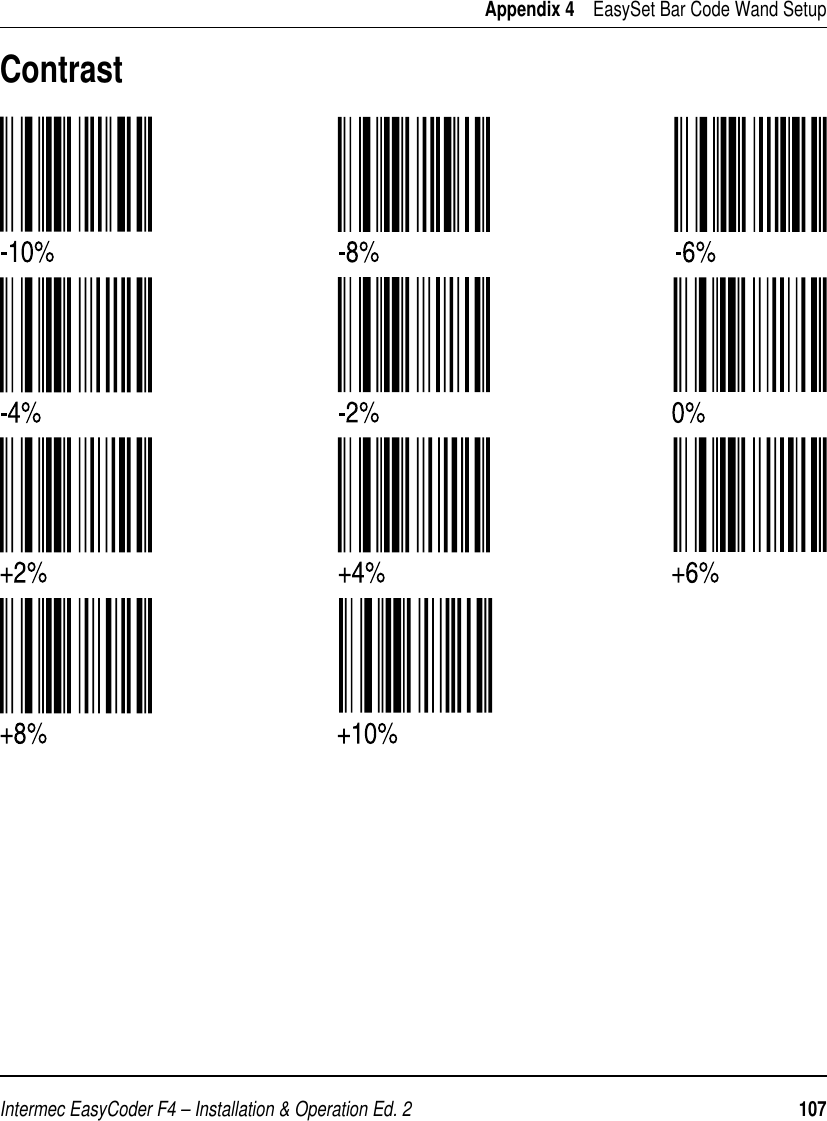Intermec EasyCoder F4 – Installation &amp; Operation Ed. 2   107 Appendix 4    EasySet Bar Code Wand SetupContrast