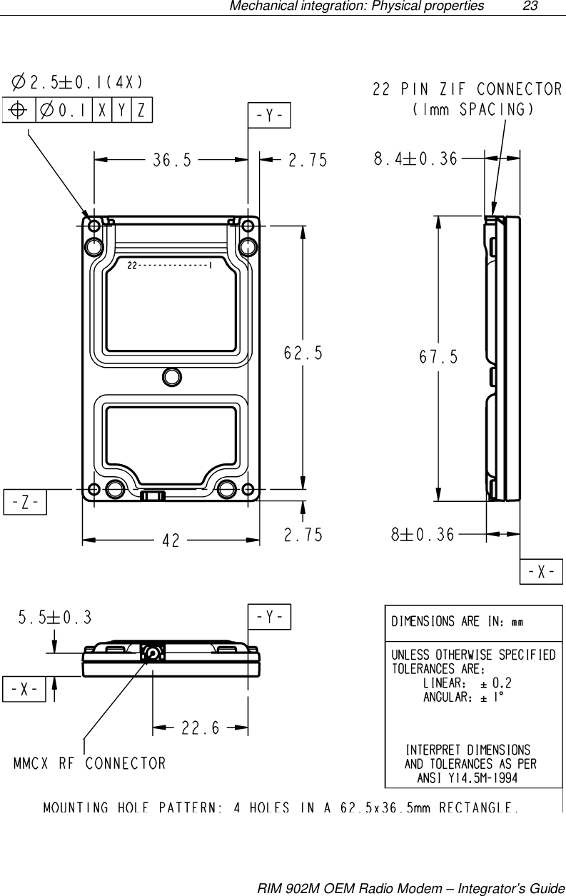 Mechanical integration: Physical properties  23RIM 902M OEM Radio Modem – Integrator’s Guide