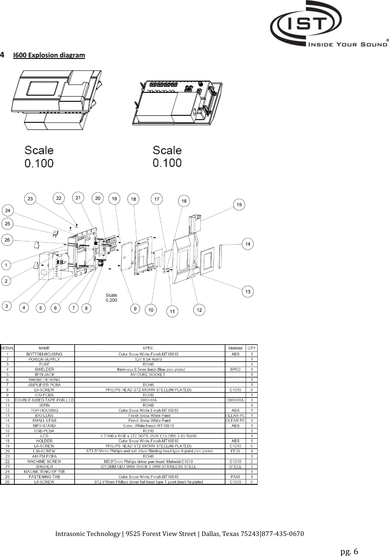 Intrasonic Technology | 9525 Forest View Street | Dallas, Texas 75243|877‐435‐0670pg. 64I600 Explosion diagram