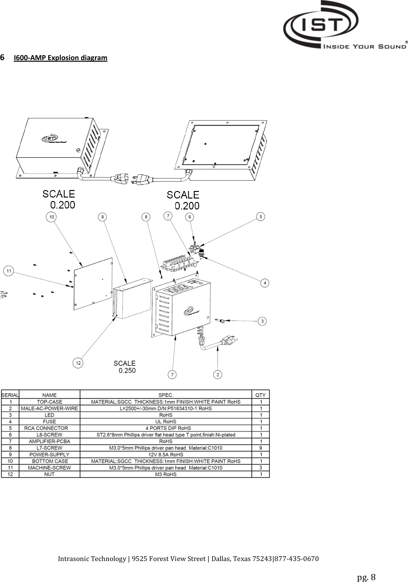 Intrasonic Technology | 9525 Forest View Street | Dallas, Texas 75243|877‐435‐0670pg. 86I600‐AMP Explosion diagram