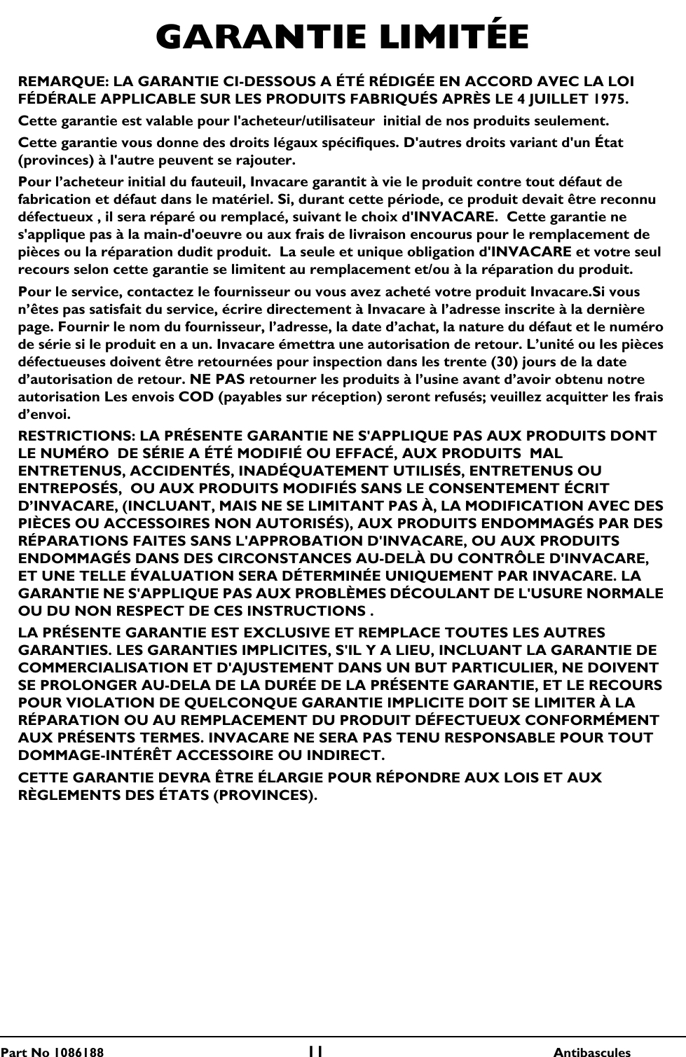 Page 11 of 12 - Invacare Invacare-1036900-Users-Manual- 1086188C  Invacare-1036900-users-manual
