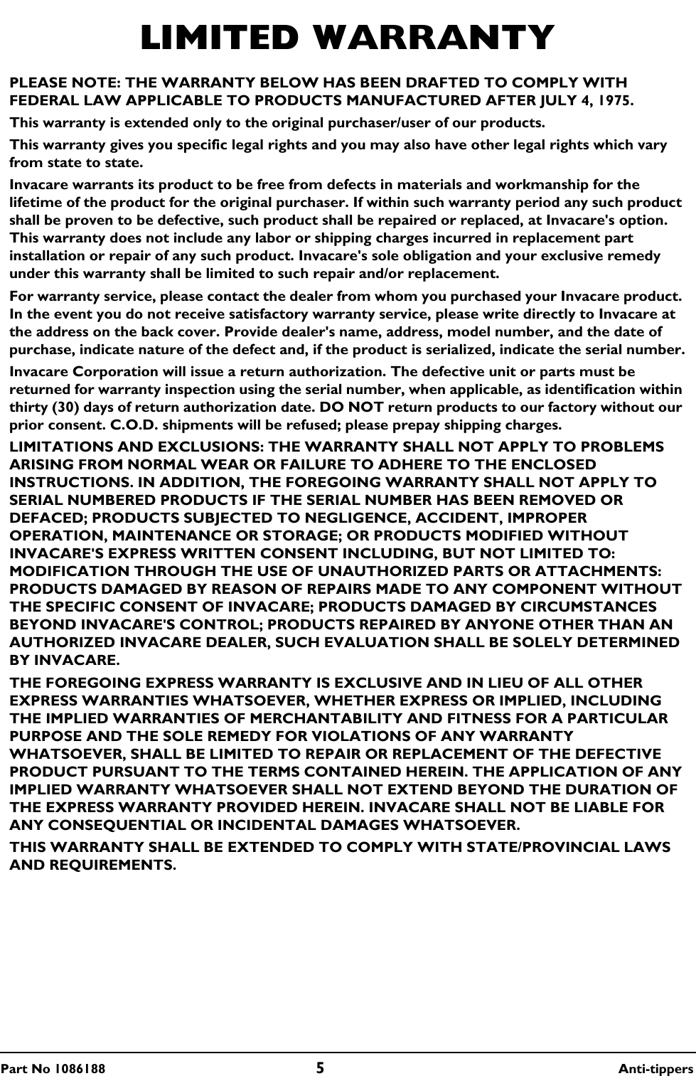 Page 5 of 12 - Invacare Invacare-1036900-Users-Manual- 1086188C  Invacare-1036900-users-manual