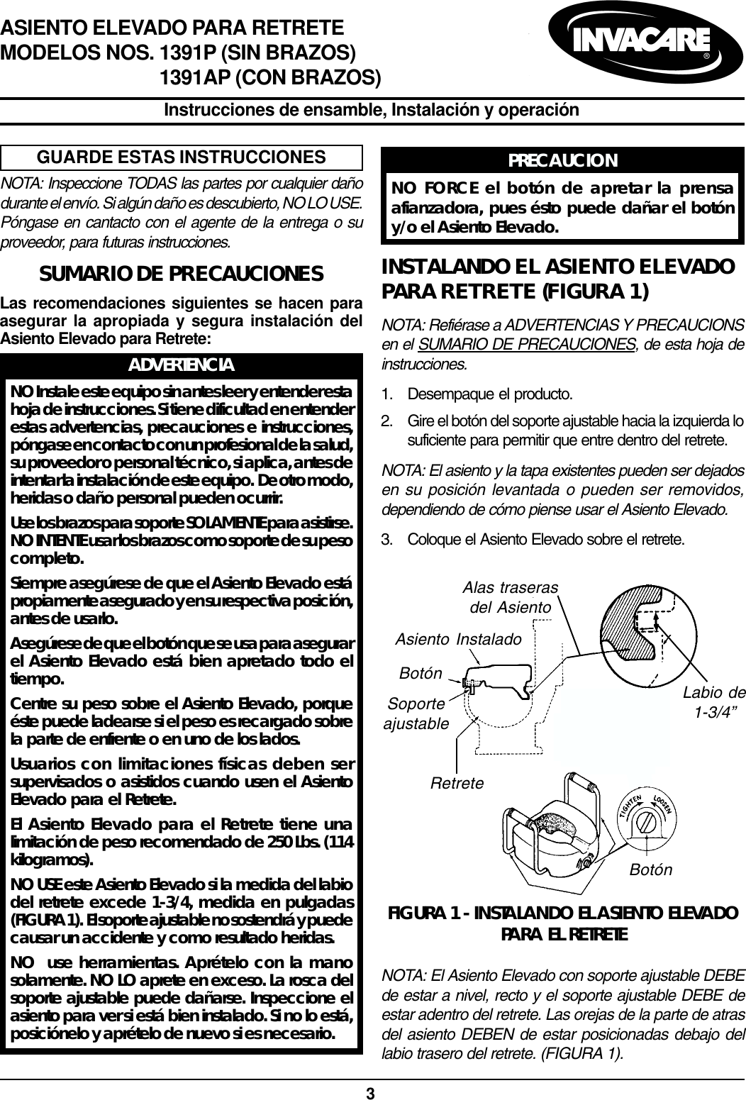 Page 3 of 8 - Invacare Invacare-1391Ap-Users-Manual- 1087195 Invacare-1391ap-users-manual