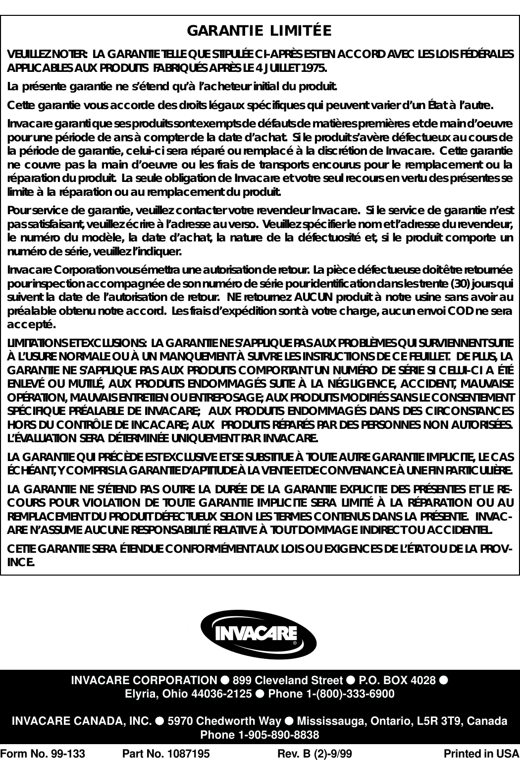 Page 8 of 8 - Invacare Invacare-1391Ap-Users-Manual- 1087195 Invacare-1391ap-users-manual