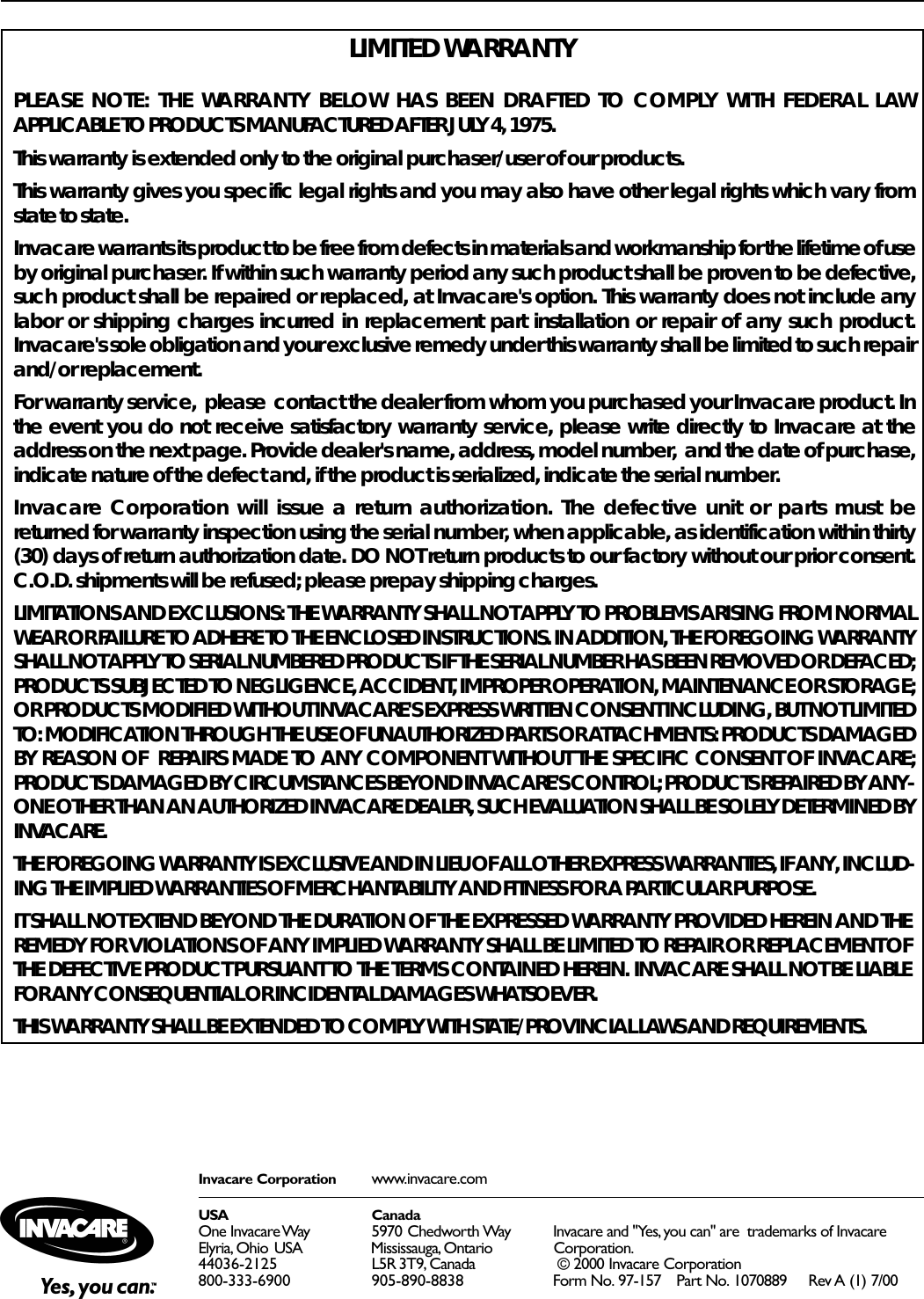 Page 4 of 4 - Invacare Invacare-6312-Users-Manual- 1070889  Invacare-6312-users-manual