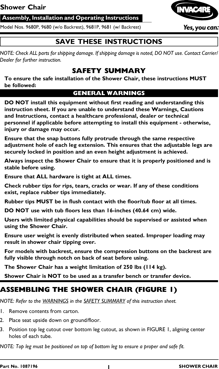 Page 1 of 12 - Invacare Invacare-9680-Users-Manual- 1087196F  Invacare-9680-users-manual