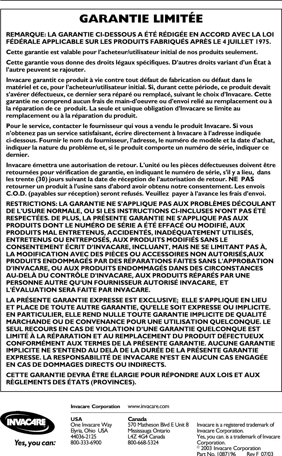 Page 12 of 12 - Invacare Invacare-9680-Users-Manual- 1087196F  Invacare-9680-users-manual
