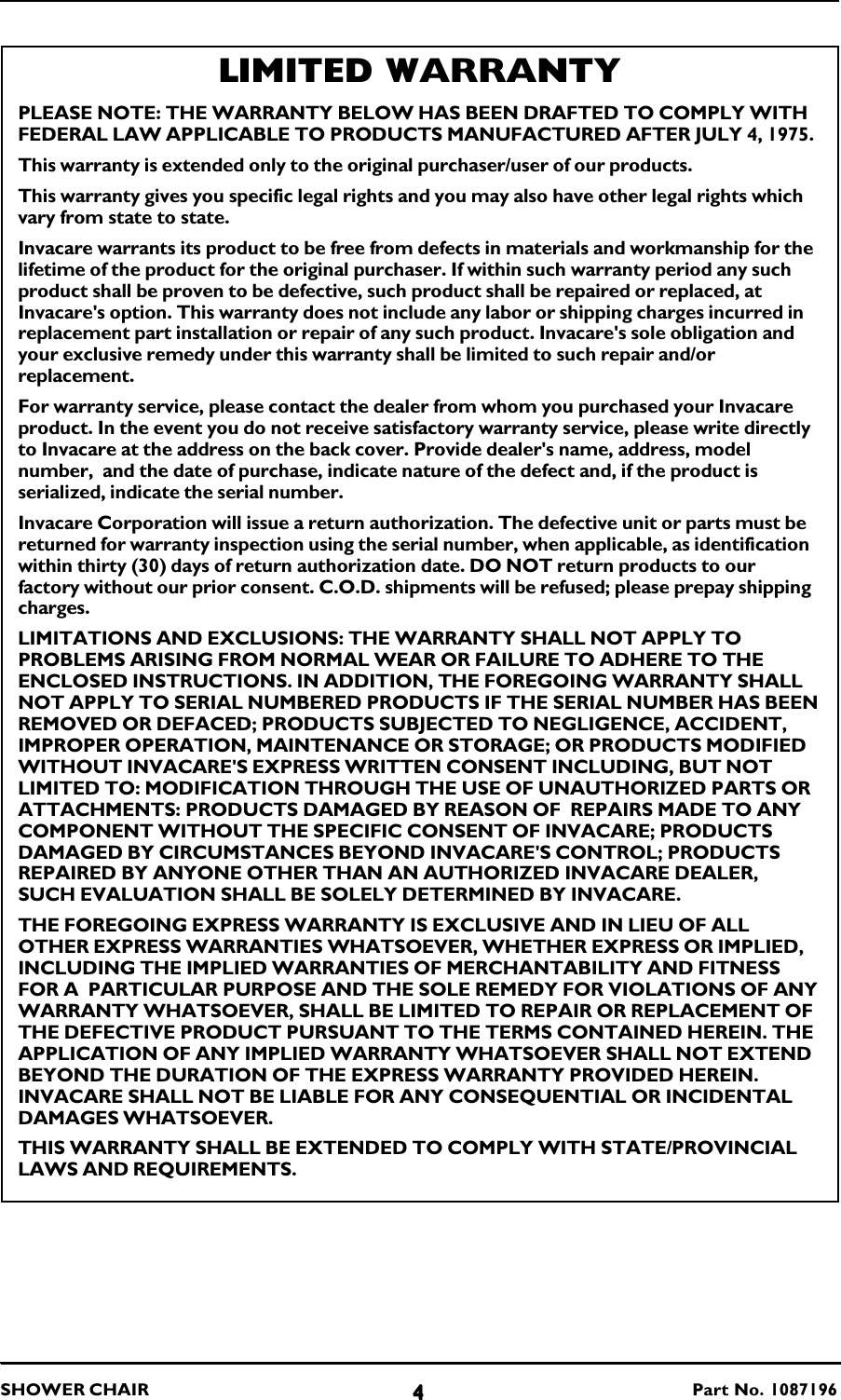 Page 4 of 12 - Invacare Invacare-9680-Users-Manual- 1087196F  Invacare-9680-users-manual
