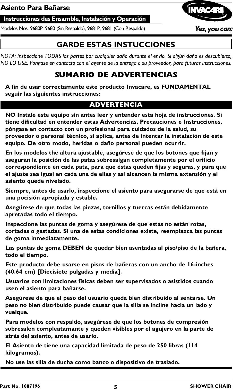 Page 5 of 12 - Invacare Invacare-9680-Users-Manual- 1087196F  Invacare-9680-users-manual