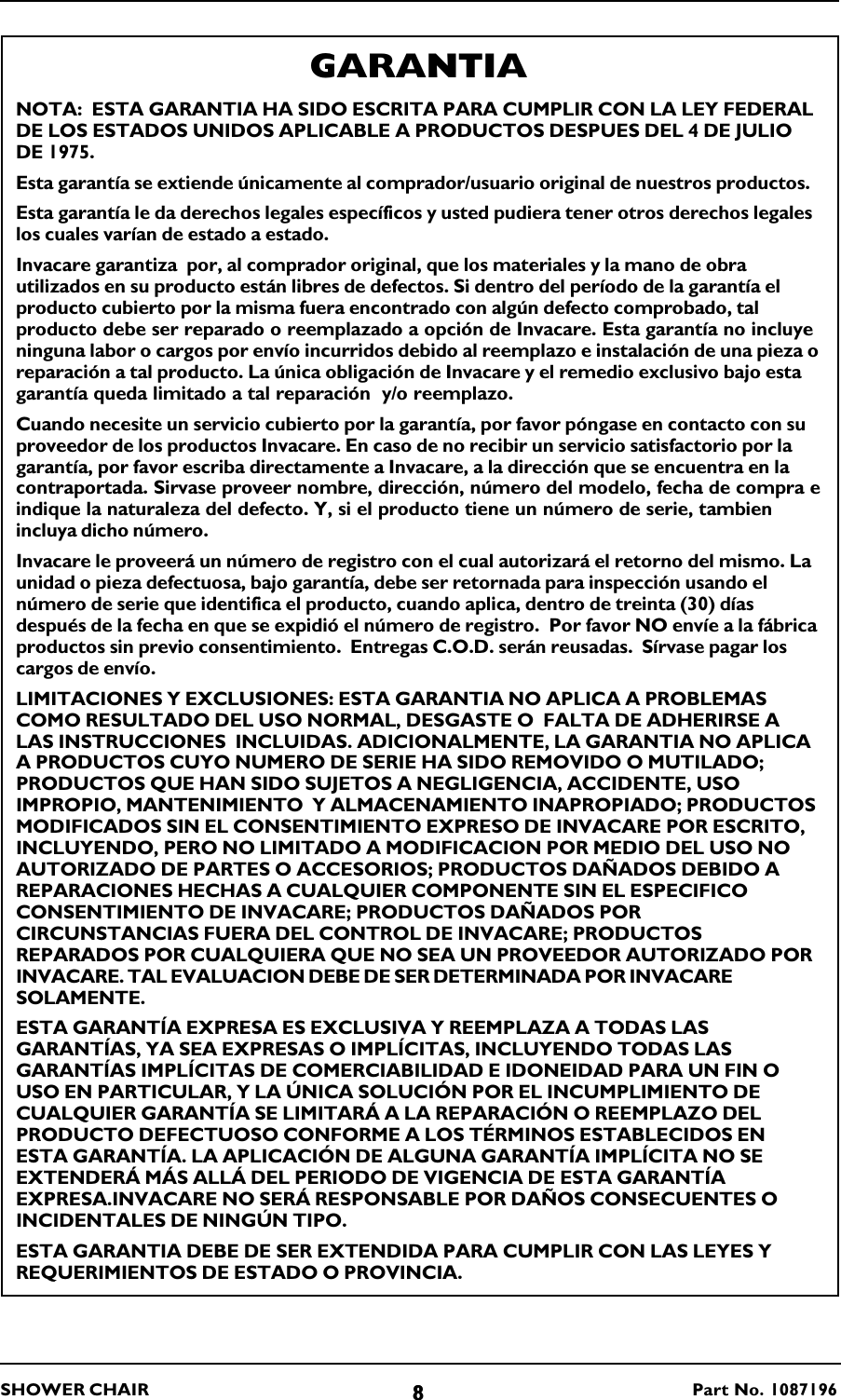 Page 8 of 12 - Invacare Invacare-9680-Users-Manual- 1087196F  Invacare-9680-users-manual