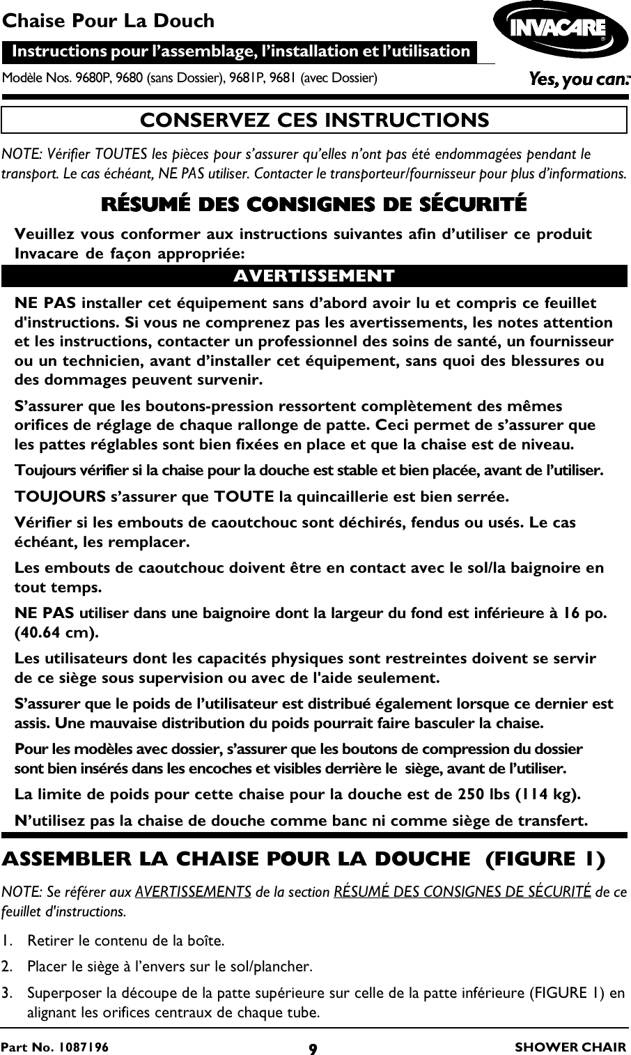 Page 9 of 12 - Invacare Invacare-9680-Users-Manual- 1087196F  Invacare-9680-users-manual