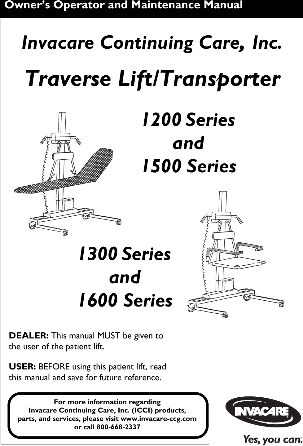 Invacare Personal Lift 1200 Users Manual 1150696A