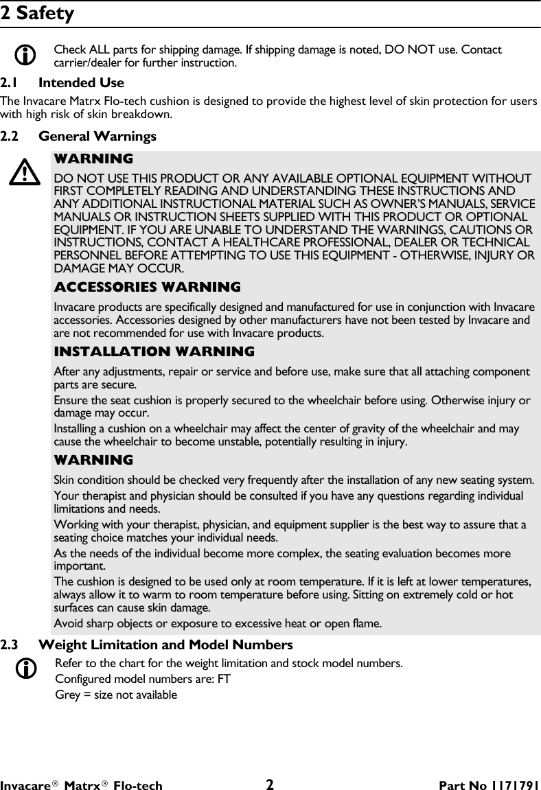 Page 2 of 4 - Invacare Invacare-Invacare-Wheelchair-Ft-Users-Manual- 1171791A  Invacare-invacare-wheelchair-ft-users-manual