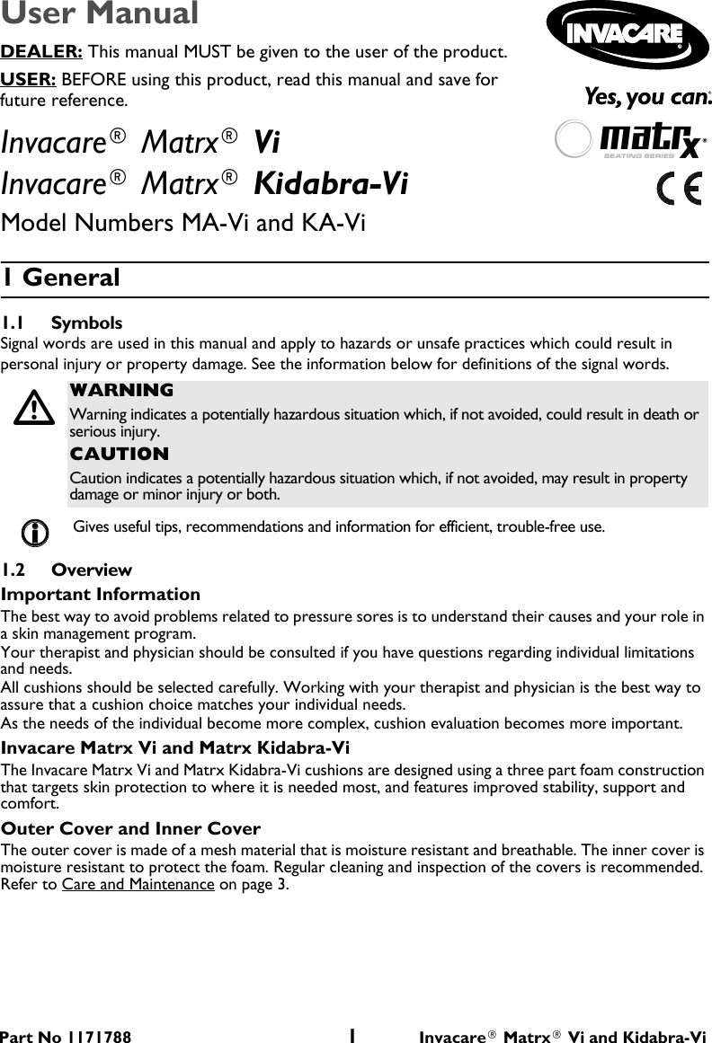 Page 1 of 4 - Invacare Invacare-Invacare-Wheelchair-Ma-Vi-Users-Manual- 1171788A  Invacare-invacare-wheelchair-ma-vi-users-manual