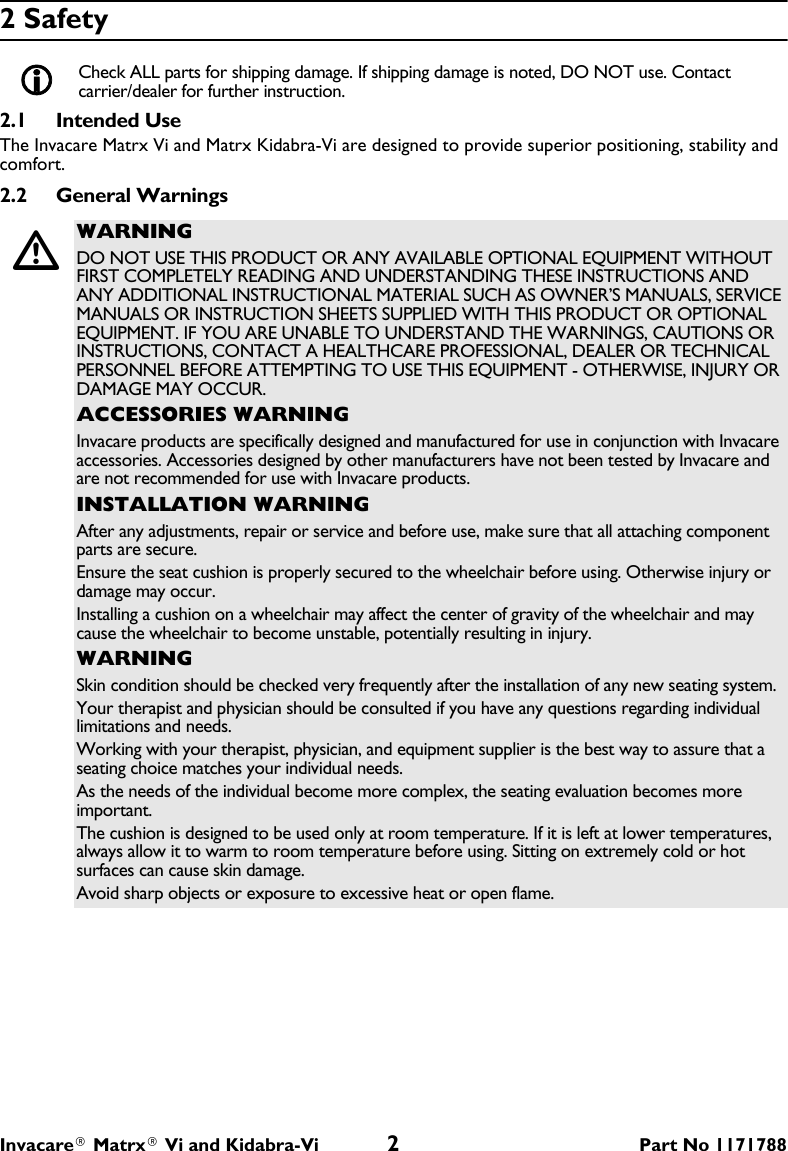 Page 2 of 4 - Invacare Invacare-Invacare-Wheelchair-Ma-Vi-Users-Manual- 1171788A  Invacare-invacare-wheelchair-ma-vi-users-manual