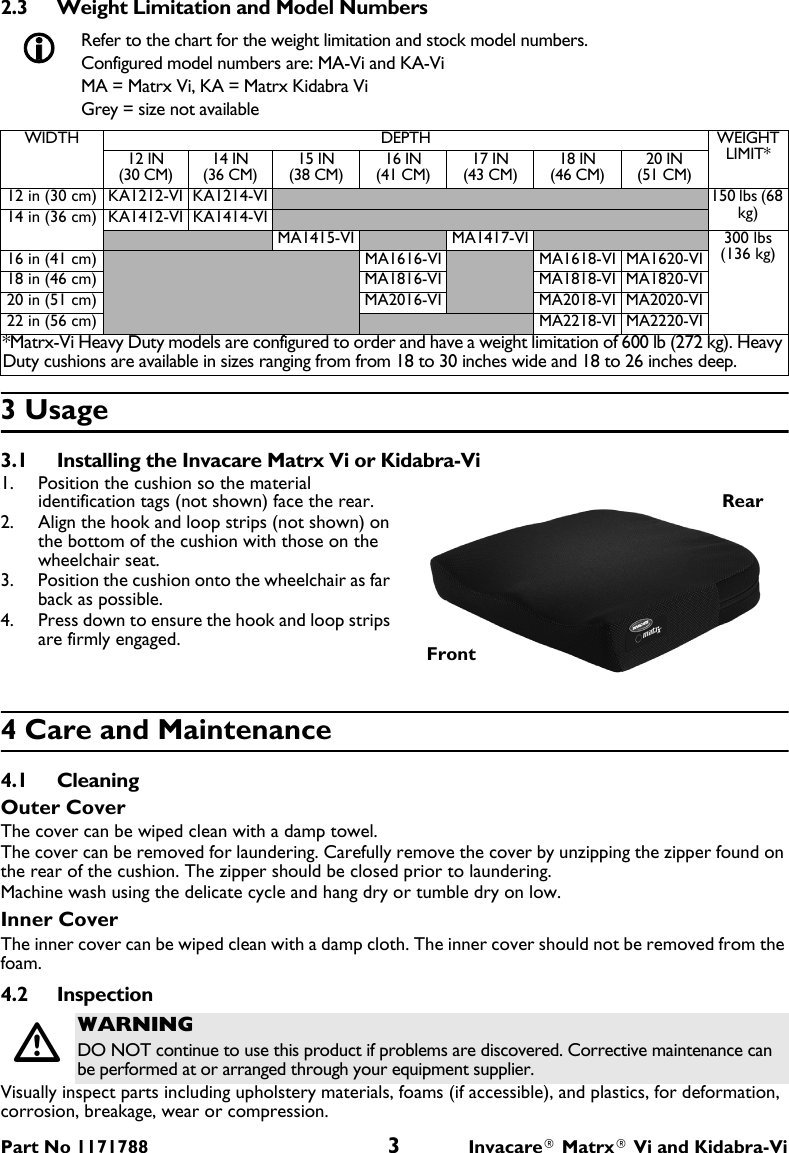 Page 3 of 4 - Invacare Invacare-Invacare-Wheelchair-Ma-Vi-Users-Manual- 1171788A  Invacare-invacare-wheelchair-ma-vi-users-manual