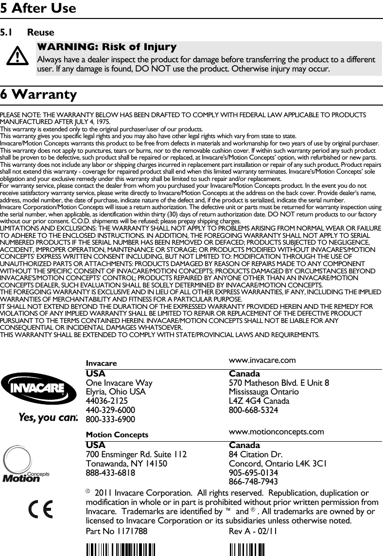 Page 4 of 4 - Invacare Invacare-Invacare-Wheelchair-Ma-Vi-Users-Manual- 1171788A  Invacare-invacare-wheelchair-ma-vi-users-manual