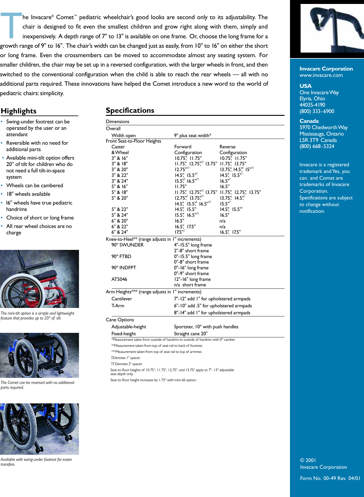 Page 1 of 2 - Invacare Invacare-Pediatric-Wheelchair-Users-Manual- 00-49 Comet  Invacare-pediatric-wheelchair-users-manual