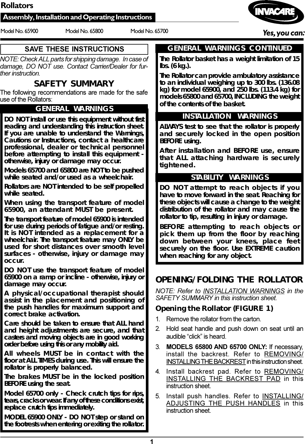 Page 1 of 8 - Invacare Invacare-Rollator-Users-Manual- 1100867B.p65  Invacare-rollator-users-manual